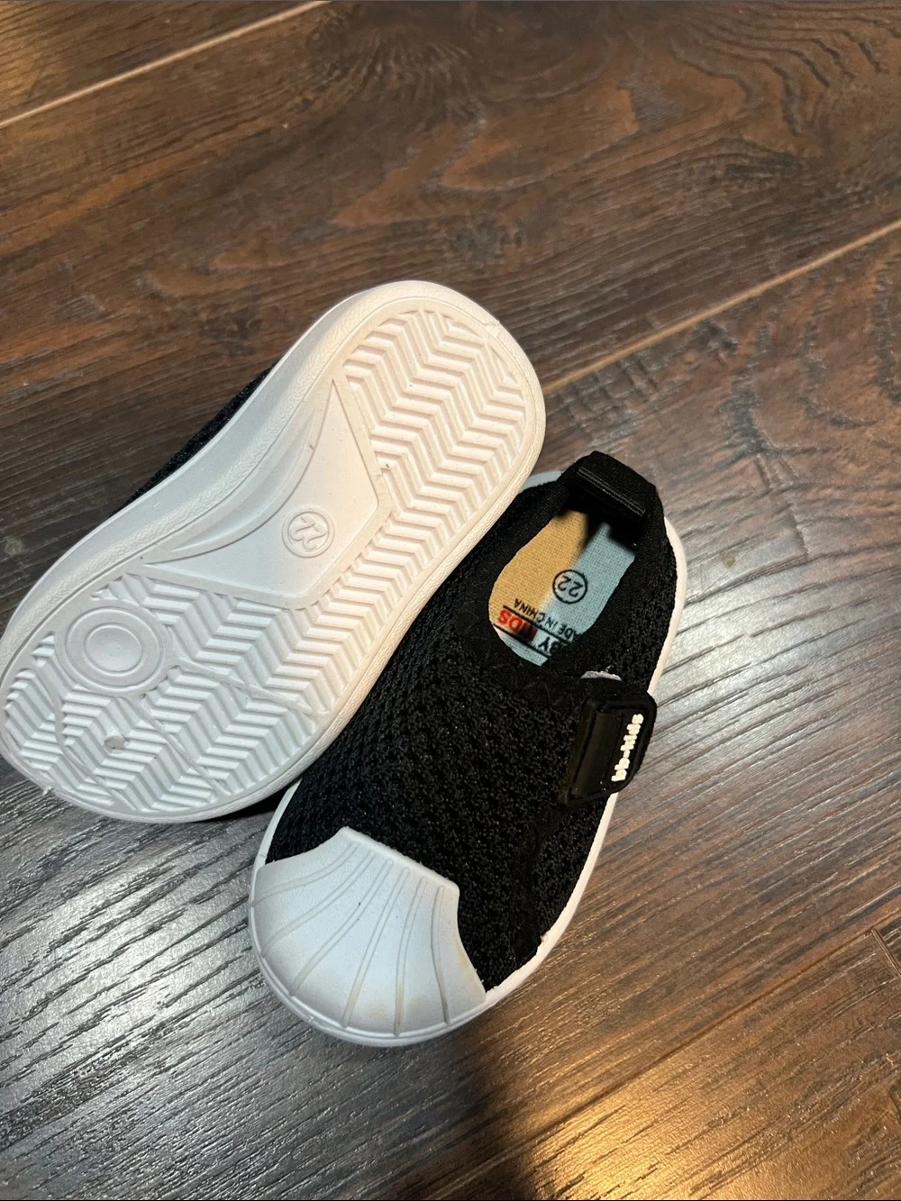 Kids Black Knit Slip-On Sneakers with White Toe Cap
